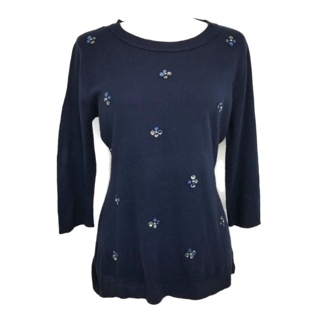 New York & Company Embellished Sweater Size M Navy